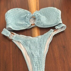 Blue Textured Bikini Set